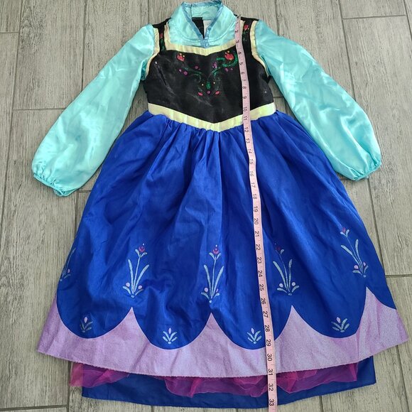 Disney Frozen Anna Costume Dress Girls 5/6 Blue Black Long Sleeve - Picture 5 of 8